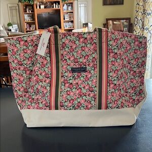 Vineyard Vines Pink and Green Floral Tote